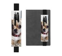 FJWSLCH Adjustable Pen Holder Elastic Band Pencil Pouch Clip PU Leather Pen Sleeve Pouch for Hardcover Journals Cute Chihuahua Pencil Holder for Notebook, Hold 2-3 Pens, Black