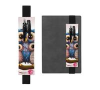 FJWSLCH Adjustable Pen Holder Elastic Band Pencil Pouch Clip PU Leather Pen Sleeve Pouch for Hardcover Journals Cute Owls Pencil Holder for Notebook, Hold 2-3 Pens, Black