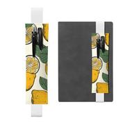FJWSLCH Adjustable Pen Holder Elastic Band Pencil Pouch Clip PU Leather Pen Sleeve Pouch for Hardcover Journals Lemon Fruit Pattern Pencil Holder for Notebook, Hold 2-3 Pens, White