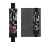 FJWSLCH Adjustable Pen Holder Elastic Band Pencil Pouch Clip PU Leather Pen Sleeve Pouch for Hardcover Journals Cool Skull Graphics Pencil Holder for Notebook, Hold 2-3 Pens, Black