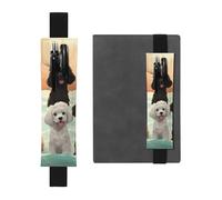 FJWSLCH Adjustable Pen Holder Elastic Band Pencil Pouch Clip PU Leather Pen Sleeve Pouch for Hardcover Journals Poodles Dogs Pencil Holder for Notebook, Hold 2-3 Pens, Black