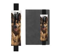 FJWSLCH Adjustable Pen Holder Elastic Band Pencil Pouch Clip PU Leather Pen Sleeve Pouch for Hardcover Journals Running german shepherd dog Pencil Holder for Notebook, Hold 2-3 Pens, Black