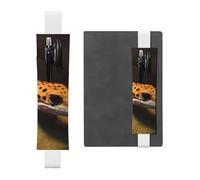 FJWSLCH Adjustable Pen Holder Elastic Band Pencil Pouch Clip PU Leather Pen Sleeve Pouch for Hardcover Journals Leopard Little Gecko Pencil Holder for Notebook, Hold 2-3 Pens, White