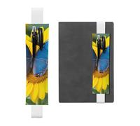FJWSLCH Adjustable Pen Holder Elastic Band Pencil Pouch Clip PU Leather Pen Sleeve Pouch for Hardcover Journals Sunflower Blue Butterfly Pencil Holder for Notebook, Hold 2-3 Pens, White