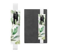 FJWSLCH Adjustable Pen Holder Elastic Band Pencil Pouch Clip PU Leather Pen Sleeve Pouch for Hardcover Journals Green Flower Pencil Holder for Notebook, Hold 2-3 Pens, White