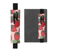 FJWSLCH Adjustable Pen Holder Elastic Band Pencil Pouch Clip PU Leather Pen Sleeve Pouch for Hardcover Journals Strawberry pattern Pencil Holder for Notebook, Hold 2-3 Pens, Black