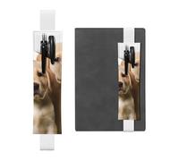 FJWSLCH Adjustable Pen Holder Elastic Band Pencil Pouch Clip PU Leather Pen Sleeve Pouch for Hardcover Journals Funny Labrador Puppy Dog Pencil Holder for Notebook, Hold 2-3 Pens, White