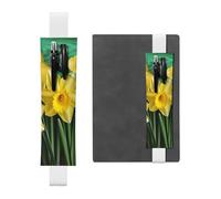 FJWSLCH Adjustable Pen Holder Elastic Band Pencil Pouch Clip PU Leather Pen Sleeve Pouch for Hardcover Journals Yellow Daffodils Flowers Pencil Holder for Notebook, Hold 2-3 Pens, White