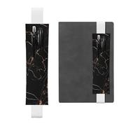 FJWSLCH Adjustable Pen Holder Elastic Band Pencil Pouch Clip PU Leather Pen Sleeve Pouch for Hardcover Journals Black Gold Marble Pencil Holder for Notebook, Hold 2-3 Pens, White