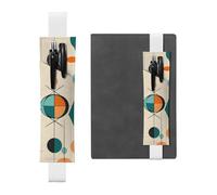 FJWSLCH Adjustable Pen Holder Elastic Band Pencil Pouch Clip PU Leather Pen Sleeve Pouch for Hardcover Journals Mid Century Geometric Pencil Holder for Notebook, Hold 2-3 Pens, White