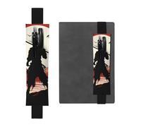 FJWSLCH Adjustable Pen Holder Elastic Band Pencil Pouch Clip PU Leather Pen Sleeve Pouch for Hardcover Journals Samurai Pencil Holder for Notebook, Hold 2-3 Pens, Black