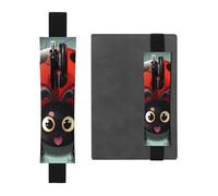 FJWSLCH Adjustable Pen Holder Elastic Band Pencil Pouch Clip PU Leather Pen Sleeve Pouch for Hardcover Journals Cartoon Ladybug Pencil Holder for Notebook, Hold 2-3 Pens, Black