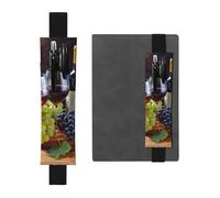 FJWSLCH Adjustable Pen Holder Elastic Band Pencil Pouch Clip PU Leather Pen Sleeve Pouch for Hardcover Journals Art Red Wine Galsses & Grapes Pencil Holder for Notebook, Hold 2-3 Pens, Black