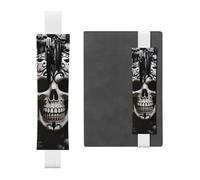 FJWSLCH Adjustable Pen Holder Elastic Band Pencil Pouch Clip PU Leather Pen Sleeve Pouch for Hardcover Journals Black and white skulls Pencil Holder for Notebook, Hold 2-3 Pens, White