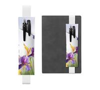 FJWSLCH Adjustable Pen Holder Elastic Band Pencil Pouch Clip PU Leather Pen Sleeve Pouch for Hardcover Journals Iris Flower Butterfly Pencil Holder for Notebook, Hold 2-3 Pens, White