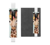 FJWSLCH Adjustable Pen Holder Elastic Band Pencil Pouch Clip PU Leather Pen Sleeve Pouch for Hardcover Journals Giraffe with Floral Pencil Holder for Notebook, Hold 2-3 Pens, White