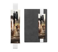FJWSLCH Adjustable Pen Holder Elastic Band Pencil Pouch Clip PU Leather Pen Sleeve Pouch for Hardcover Journals Collie Dog and Horse Together Pencil Holder for Notebook, Hold 2-3 Pens, White