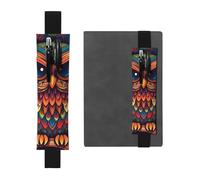FJWSLCH Adjustable Pen Holder Elastic Band Pencil Pouch Clip PU Leather Pen Sleeve Pouch for Hardcover Journals Color owl pattern Pencil Holder for Notebook, Hold 2-3 Pens, Black