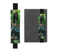 FJWSLCH Adjustable Pen Holder Elastic Band Pencil Pouch Clip PU Leather Pen Sleeve Pouch for Hardcover Journals Dragonfly Green Pencil Holder for Notebook, Hold 2-3 Pens, Black