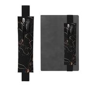 FJWSLCH Adjustable Pen Holder Elastic Band Pencil Pouch Clip PU Leather Pen Sleeve Pouch for Hardcover Journals Black Gold Marble Pencil Holder for Notebook, Hold 2-3 Pens, Black