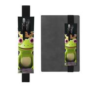 FJWSLCH Adjustable Pen Holder Elastic Band Pencil Pouch Clip PU Leather Pen Sleeve Pouch for Hardcover Journals Crown frog Pencil Holder for Notebook, Hold 2-3 Pens, Black