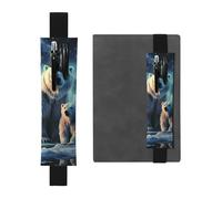 FJWSLCH Adjustable Pen Holder Elastic Band Pencil Pouch Clip PU Leather Pen Sleeve Pouch for Hardcover Journals Polar Bears Northern Lights Pencil Holder for Notebook, Hold 2-3 Pens, Black