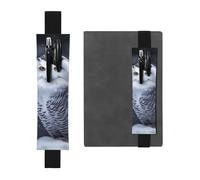 FJWSLCH Adjustable Pen Holder Elastic Band Pencil Pouch Clip PU Leather Pen Sleeve Pouch for Hardcover Journals Arctic Owl Pencil Holder for Notebook, Hold 2-3 Pens, Black