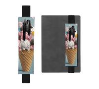 FJWSLCH Adjustable Pen Holder Elastic Band Pencil Pouch Clip PU Leather Pen Sleeve Pouch for Hardcover Journals Sweet Ice Cream Pencil Holder for Notebook, Hold 2-3 Pens, Black