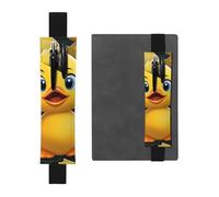 FJWSLCH Adjustable Pen Holder Elastic Band Pencil Pouch Clip PU Leather Pen Sleeve Pouch for Hardcover Journals Cute Duck Animal Pencil Holder for Notebook, Hold 2-3 Pens, Black