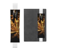 FJWSLCH Adjustable Pen Holder Elastic Band Pencil Pouch Clip PU Leather Pen Sleeve Pouch for Hardcover Journals Golden Cannabis Pencil Holder for Notebook, Hold 2-3 Pens, White