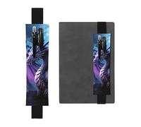 FJWSLCH Adjustable Pen Holder Elastic Band Pencil Pouch Clip PU Leather Pen Sleeve Pouch for Hardcover Journals Purple Dragon Purple Moon Pencil Holder for Notebook, Hold 2-3 Pens, Black