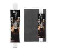 FJWSLCH Adjustable Pen Holder Elastic Band Pencil Pouch Clip PU Leather Pen Sleeve Pouch for Hardcover Journals Pad Dachshund Pencil Holder for Notebook, Hold 2-3 Pens, White