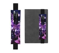 FJWSLCH Adjustable Pen Holder Elastic Band Pencil Pouch Clip PU Leather Pen Sleeve Pouch for Hardcover Journals Cute Purple Butterfly Pencil Holder for Notebook, Hold 2-3 Pens, Black