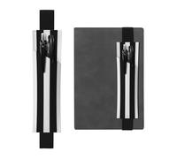 FJWSLCH Adjustable Pen Holder Elastic Band Pencil Pouch Clip PU Leather Pen Sleeve Pouch for Hardcover Journals Black & White Stripe Pencil Holder for Notebook, Hold 2-3 Pens, Black