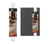 FJWSLCH Adjustable Pen Holder Elastic Band Pencil Pouch Clip PU Leather Pen Sleeve Pouch for Hardcover Journals Short-haired pomeranian dog Pencil Holder for Notebook, Hold 2-3 Pens, White