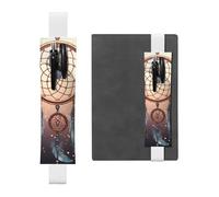 FJWSLCH Adjustable Pen Holder Elastic Band Pencil Pouch Clip PU Leather Pen Sleeve Pouch for Hardcover Journals Native American Dream Catcher Pencil Holder for Notebook, Hold 2-3 Pens, White