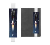 FJWSLCH Adjustable Pen Holder Elastic Band Pencil Pouch Clip PU Leather Pen Sleeve Pouch for Hardcover Journals Rocket in Space Pencil Holder for Notebook, Hold 2-3 Pens, White