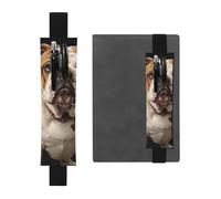FJWSLCH Adjustable Pen Holder Elastic Band Pencil Pouch Clip PU Leather Pen Sleeve Pouch for Hardcover Journals English-Bulldog Pencil Holder for Notebook, Hold 2-3 Pens, Black