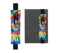 FJWSLCH Adjustable Pen Holder Elastic Band Pencil Pouch Clip PU Leather Pen Sleeve Pouch for Hardcover Journals tie dye rainbow Pencil Holder for Notebook, Hold 2-3 Pens, Black