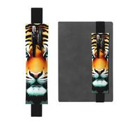 FJWSLCH Adjustable Pen Holder Elastic Band Pencil Pouch Clip PU Leather Pen Sleeve Pouch for Hardcover Journals Little Fat Tiger Head Pencil Holder for Notebook, Hold 2-3 Pens, Black