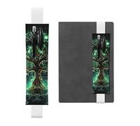 FJWSLCH Adjustable Pen Holder Elastic Band Pencil Pouch Clip PU Leather Pen Sleeve Pouch for Hardcover Journals Magical Green Tree Pencil Holder for Notebook, Hold 2-3 Pens, White