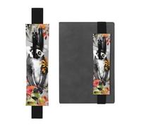 FJWSLCH Adjustable Pen Holder Elastic Band Pencil Pouch Clip PU Leather Pen Sleeve Pouch for Hardcover Journals Animals Lemur Flowers Pattern Pencil Holder for Notebook, Hold 2-3 Pens, Black