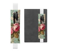 FJWSLCH Adjustable Pen Holder Elastic Band Pencil Pouch Clip PU Leather Pen Sleeve Pouch for Hardcover Journals Vintage Floral Flowers Pencil Holder for Notebook, Hold 2-3 Pens, White