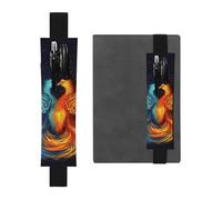 FJWSLCH Adjustable Pen Holder Elastic Band Pencil Pouch Clip PU Leather Pen Sleeve Pouch for Hardcover Journals Fire and Water Phoenix Pencil Holder for Notebook, Hold 2-3 Pens, Black