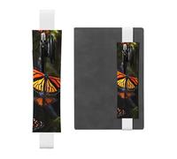 FJWSLCH Adjustable Pen Holder Elastic Band Pencil Pouch Clip PU Leather Pen Sleeve Pouch for Hardcover Journals Monarch Butterflies Pencil Holder for Notebook, Hold 2-3 Pens, White