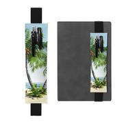 FJWSLCH Adjustable Pen Holder Elastic Band Pencil Pouch Clip PU Leather Pen Sleeve Pouch for Hardcover Journals Tropical Palm Tree Pencil Holder for Notebook, Hold 2-3 Pens, Black
