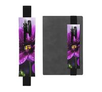 FJWSLCH Adjustable Pen Holder Elastic Band Pencil Pouch Clip PU Leather Pen Sleeve Pouch for Hardcover Journals Purple flower Pencil Holder for Notebook, Hold 2-3 Pens, Black