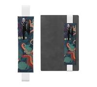 FJWSLCH Adjustable Pen Holder Elastic Band Pencil Pouch Clip PU Leather Pen Sleeve Pouch for Hardcover Journals Abstract Octopus Pencil Holder for Notebook, Hold 2-3 Pens, White