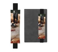 FJWSLCH Adjustable Pen Holder Elastic Band Pencil Pouch Clip PU Leather Pen Sleeve Pouch for Hardcover Journals Short-haired pomeranian dog Pencil Holder for Notebook, Hold 2-3 Pens, Black