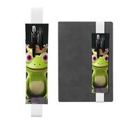 FJWSLCH Adjustable Pen Holder Elastic Band Pencil Pouch Clip PU Leather Pen Sleeve Pouch for Hardcover Journals Crown frog Pencil Holder for Notebook, Hold 2-3 Pens, White